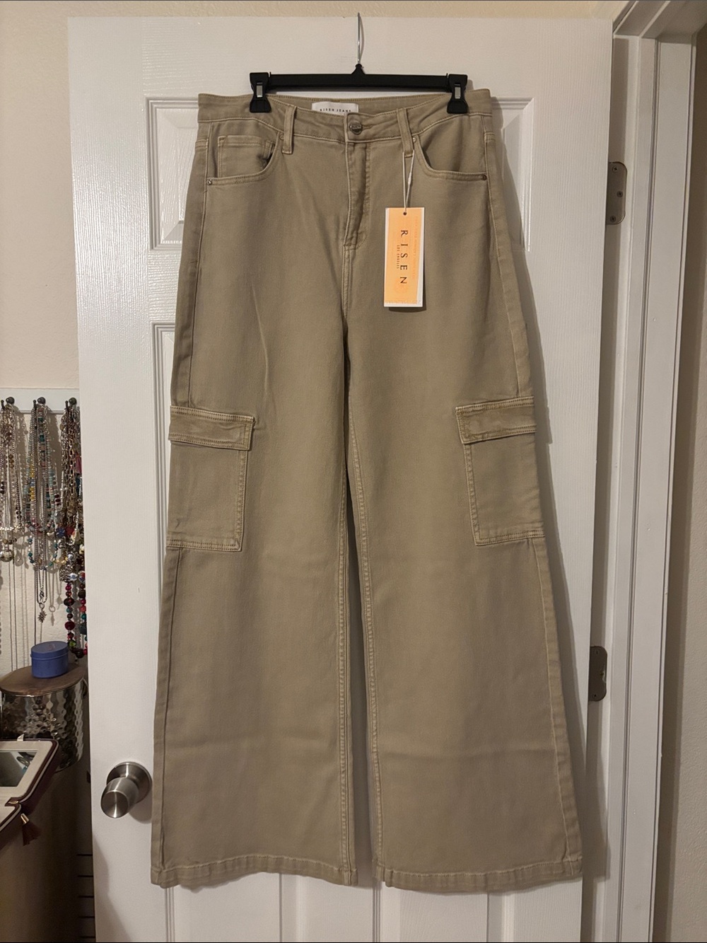 Risen Wide Leg Cargo Jeans - Khaki- Size 13/31-NWT
